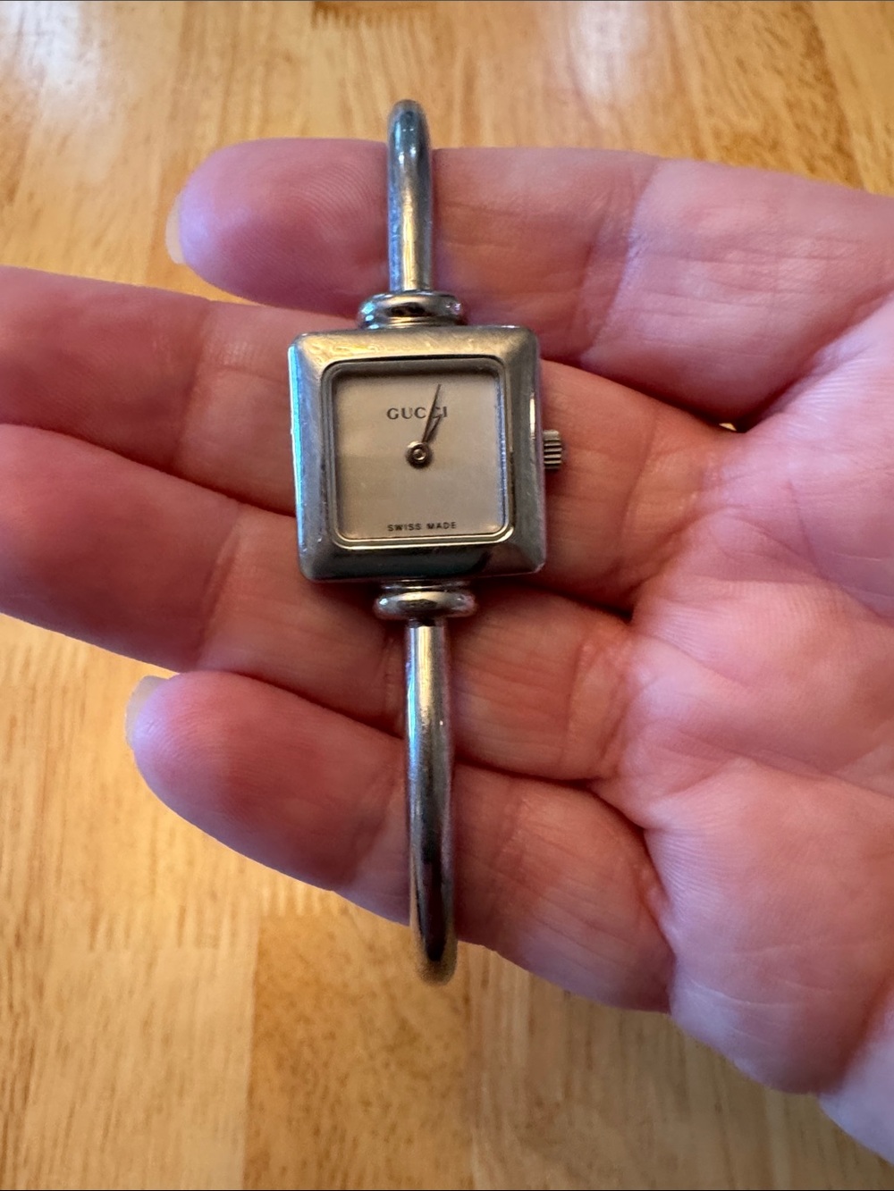Gucci Silver-Tone Square Dial Bangle Watch Bracelet